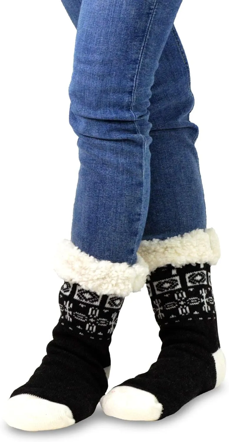 Winter Thick Thermal Double Layer Crew Socks for Adults 3 Pair Christmas Santa Snowman Deer Cat Dog Ski Socks