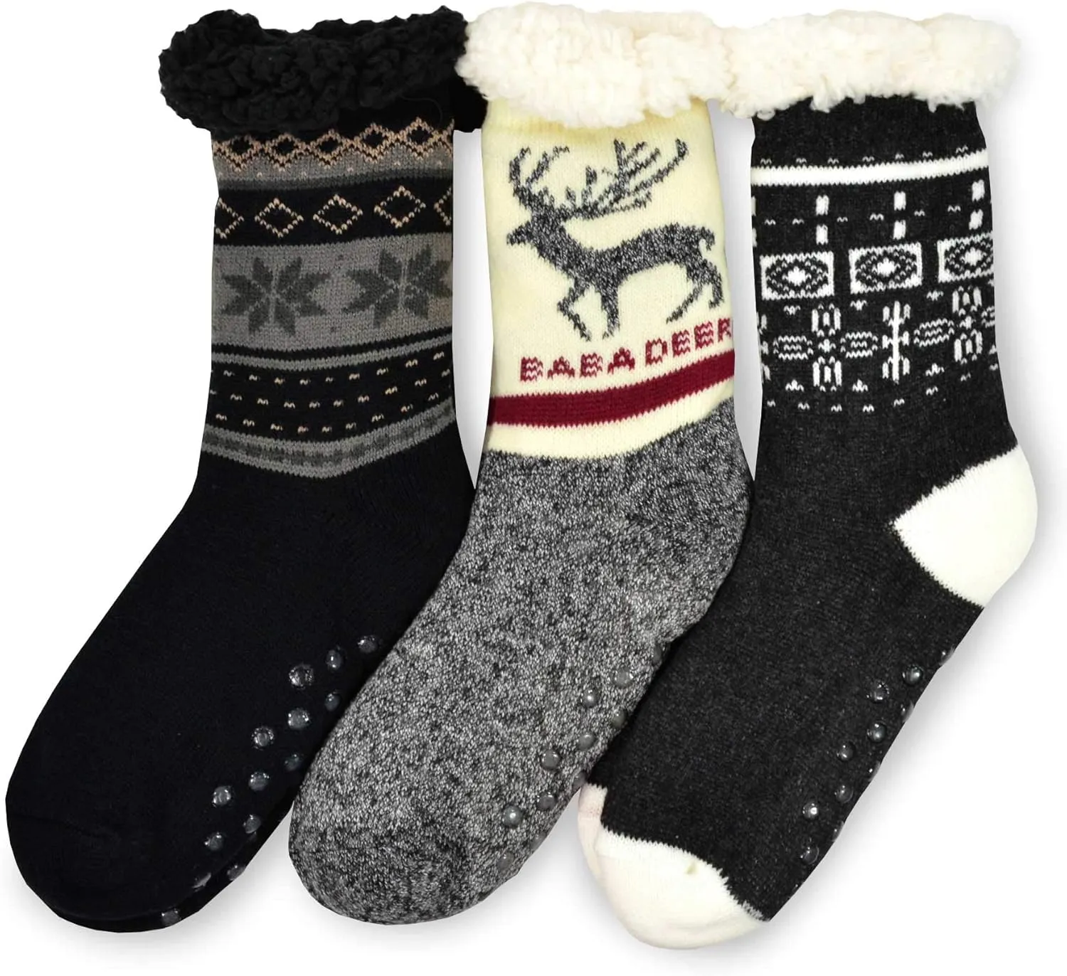 Winter Thick Thermal Double Layer Crew Socks for Adults 3 Pair Christmas Santa Snowman Deer Cat Dog Ski Socks