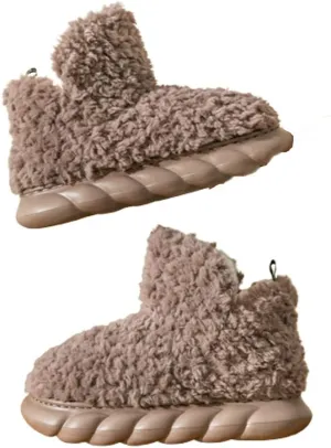 Women Men Bootie Slippers Fluffy Furry House Slipper Winter Warm Anti-Skid Plush Christmas Slippers with Faux Fur Lining