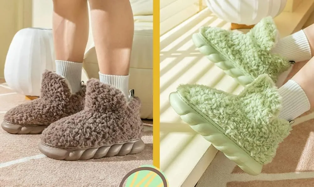 Women Men Bootie Slippers Fluffy Furry House Slipper Winter Warm Anti-Skid Plush Christmas Slippers with Faux Fur Lining