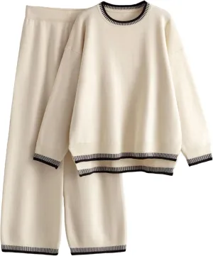 Women’s 2 Piece Outfits Knit Trendy Sweater Sets Oversized Long Sleeve Loose Fit Matching Lounge Sets Tracksuits