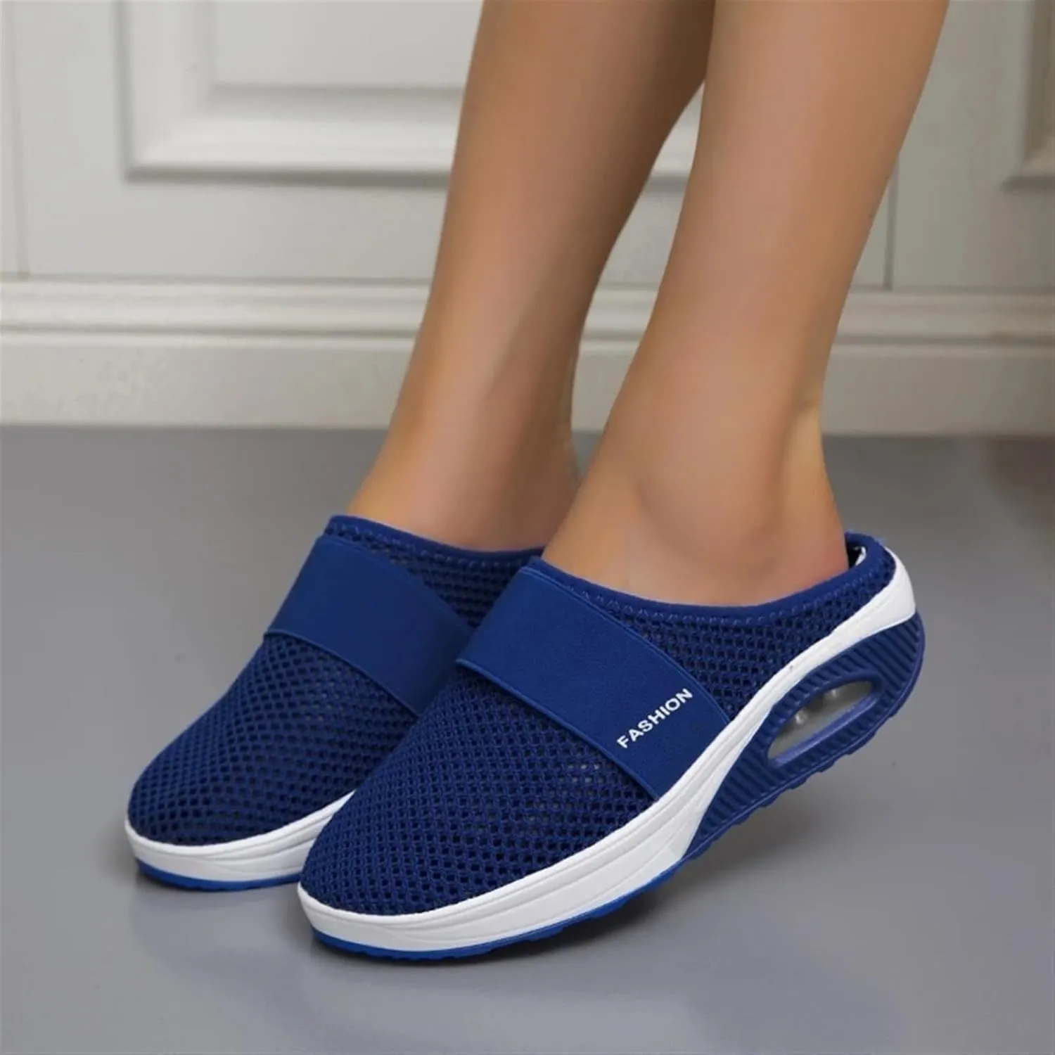Women's Air-Cushion Slip-On Walking Shoes Summer Orthopedic Arch-Support Diabetic Slippers Breathable Open Back Wedge Platform Slides