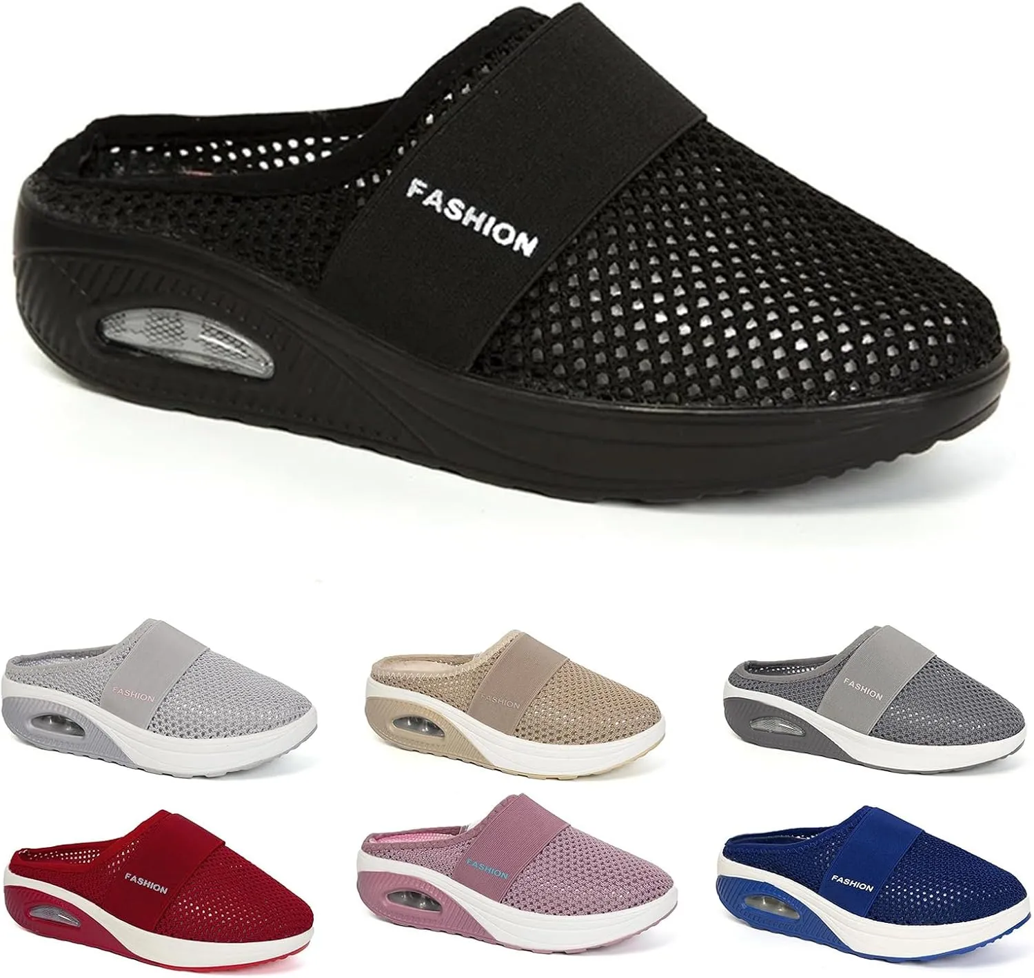 Women's Air-Cushion Slip-On Walking Shoes Summer Orthopedic Arch-Support Diabetic Slippers Breathable Open Back Wedge Platform Slides