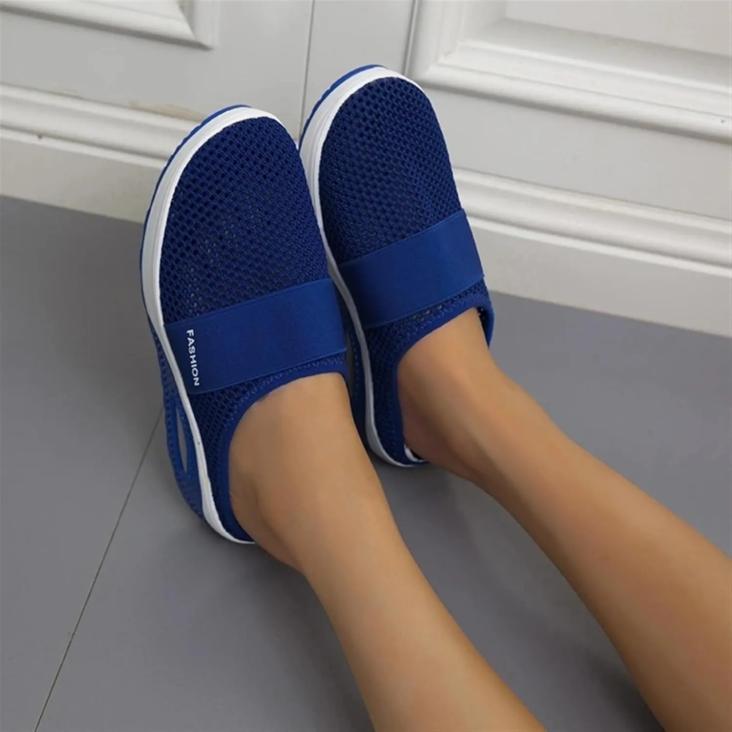 Women's Air-Cushion Slip-On Walking Shoes Summer Orthopedic Arch-Support Diabetic Slippers Breathable Open Back Wedge Platform Slides