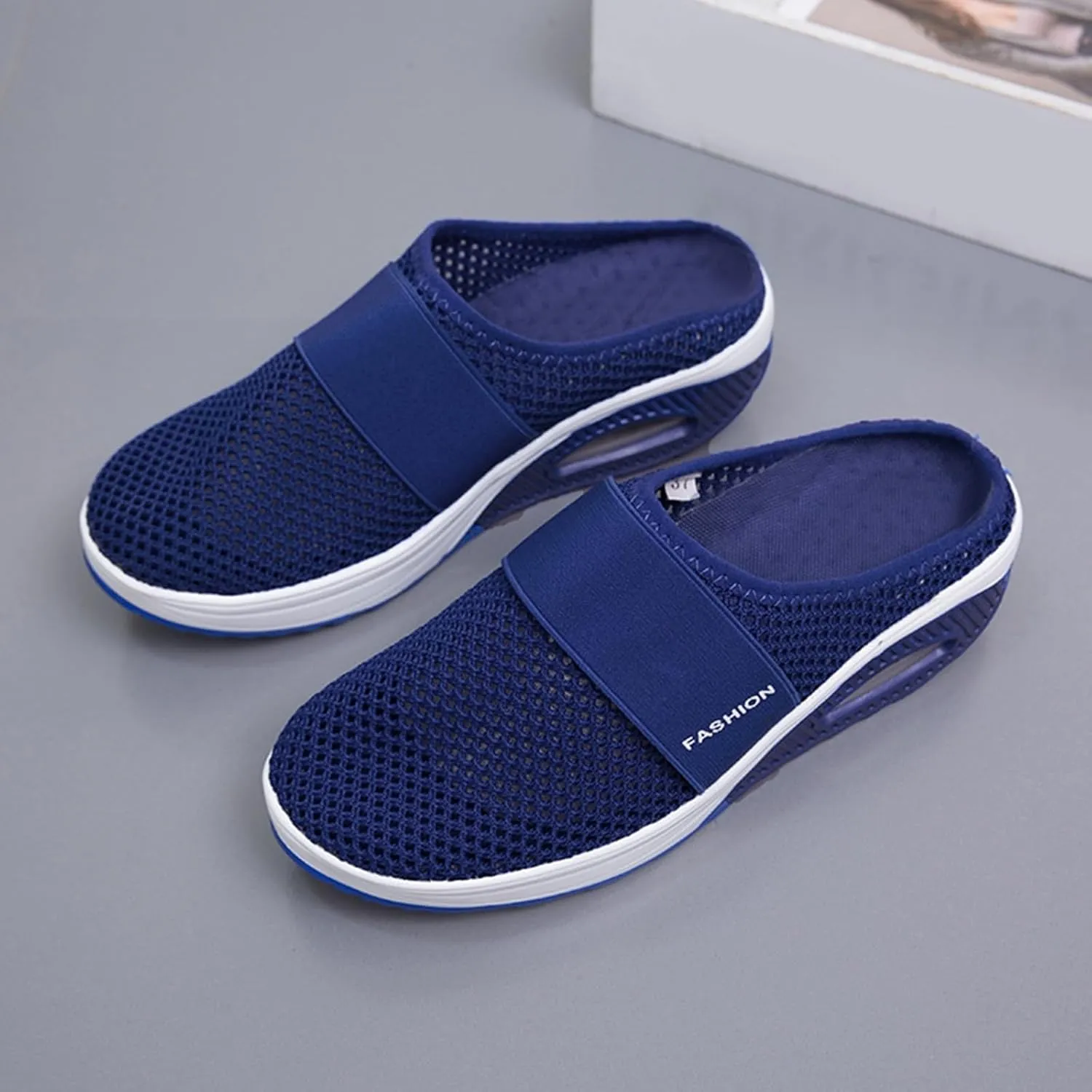 Women's Air-Cushion Slip-On Walking Shoes Summer Orthopedic Arch-Support Diabetic Slippers Breathable Open Back Wedge Platform Slides