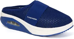 Women's Air-Cushion Slip-On Walking Shoes Summer Orthopedic Arch-Support Diabetic Slippers Breathable Open Back Wedge Platform Slides