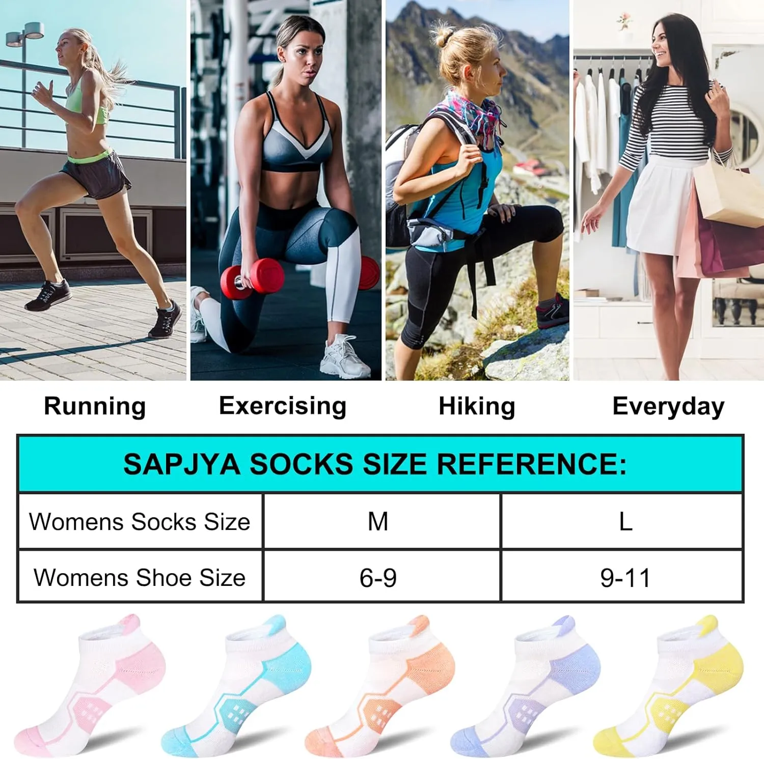 Womens Ankle Thick Cushioned Anti-blister Wicking Athletic Running Socks 5 Pairs