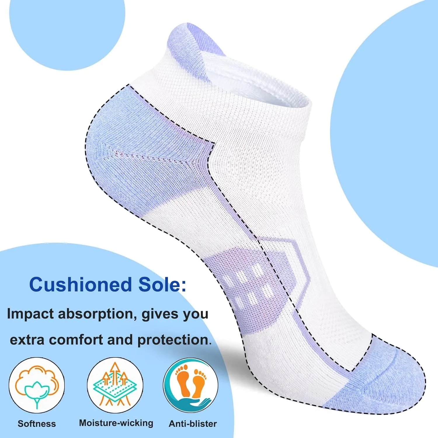 Womens Ankle Thick Cushioned Anti-blister Wicking Athletic Running Socks 5 Pairs