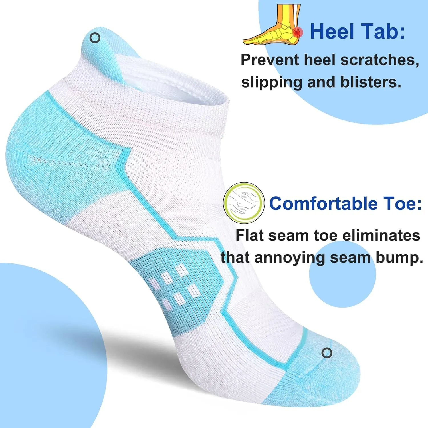 Womens Ankle Thick Cushioned Anti-blister Wicking Athletic Running Socks 5 Pairs