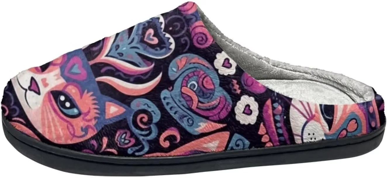Womens Autumn Cozy&Warm Printed Slipper with Dog Grippers Cozy and Fun House Slippers for Women