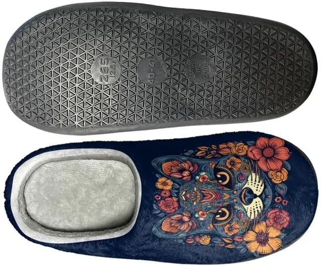 Womens Aztec Cozy&Warm Printed Slipper with Daisy Tiger Grippers Cozy and Fun House Slippers for Women