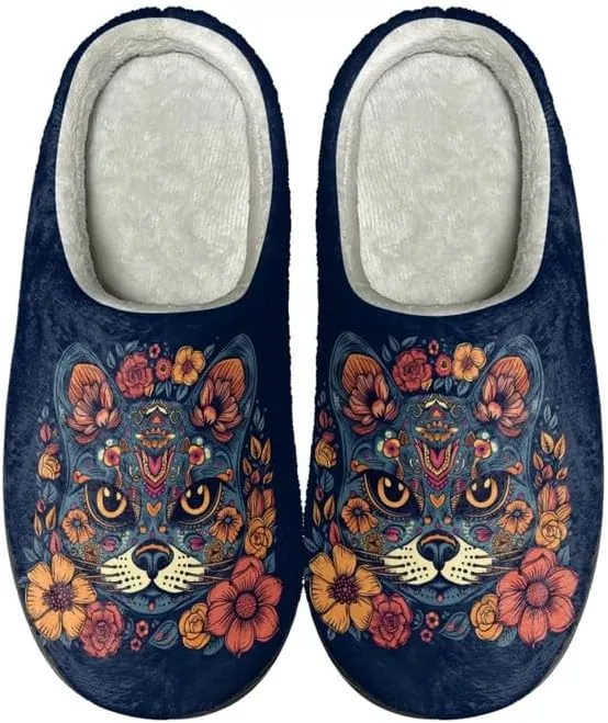 Womens Aztec Cozy&Warm Printed Slipper with Daisy Tiger Grippers Cozy and Fun House Slippers for Women