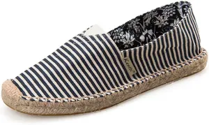 Women's Breathable Canvas Stripe Slip on Flat Espadrilles