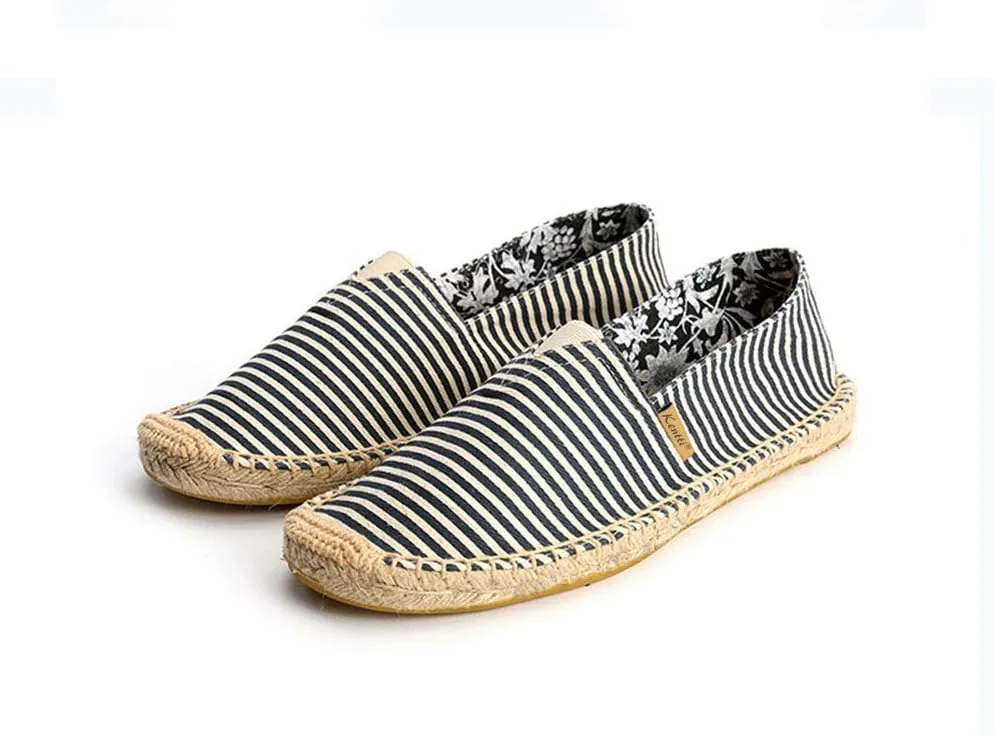 Women's Breathable Canvas Stripe Slip on Flat Espadrilles