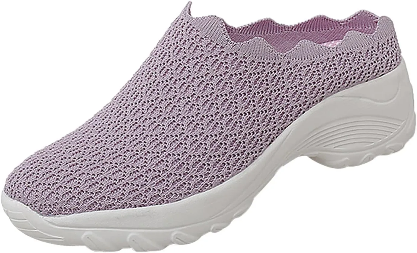Women's Breathable Walking Mules Shoes - Lightweight Garden Clogs Casual Mesh Sneakers Open Back Slip-on House Shoes