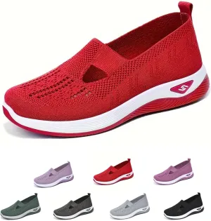 Women's Comfortable Breathable Knitted Sneakers, Orthopedic Shoes with Arch Support Light Slip on Flat Casual Shoes