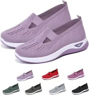 Women's Comfortable Breathable Knitted Sneakers, Orthopedic Shoes with Arch Support Light Slip on Flat Casual Shoes