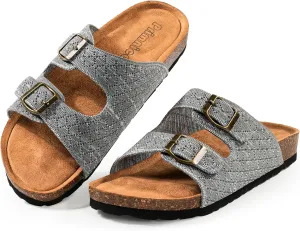 Women's Comfy Arch Support Cork Footbed Adjustable Knitting Straps Indoor and Outdoor Slides Sandals