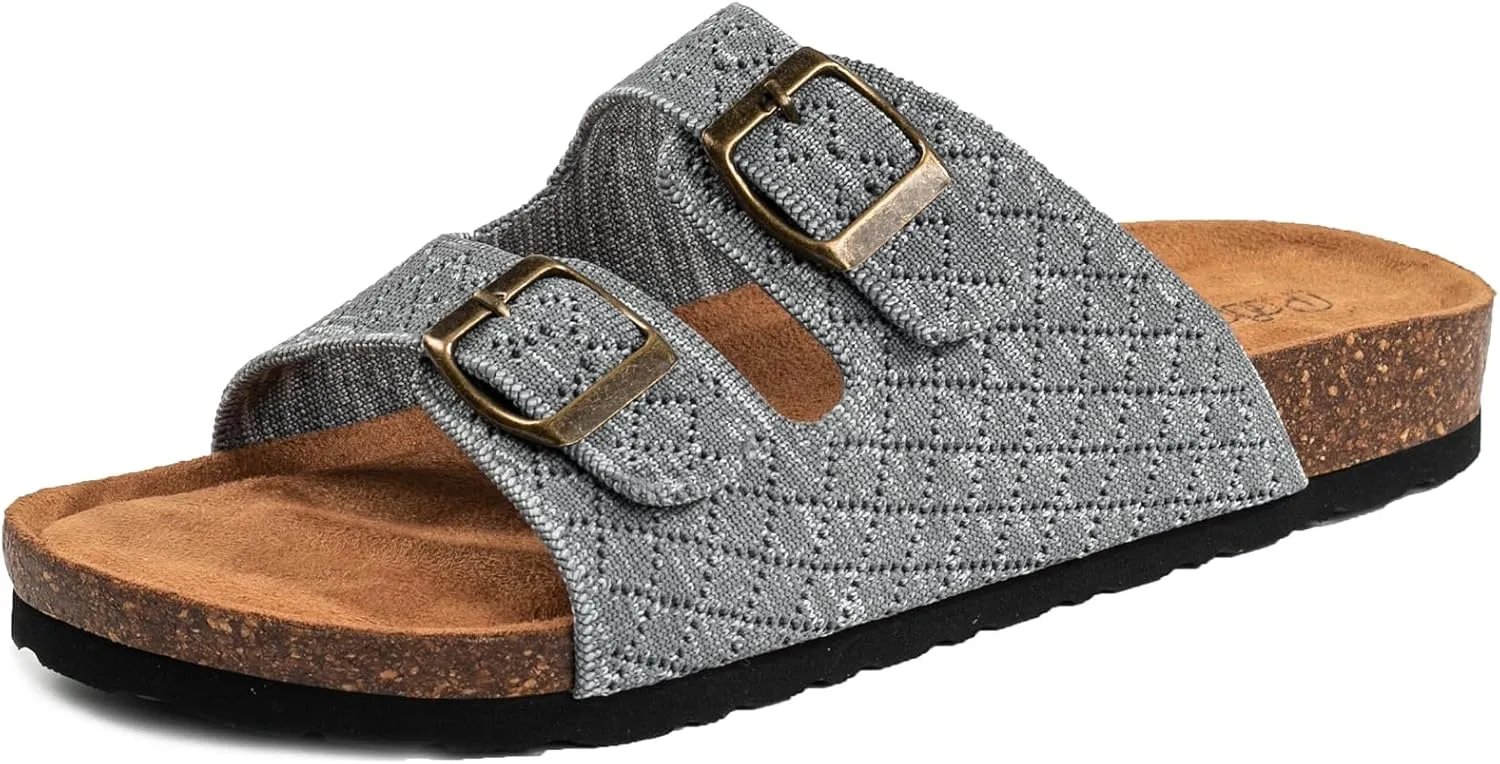 Women's Comfy Arch Support Cork Footbed Adjustable Knitting Straps Indoor and Outdoor Slides Sandals