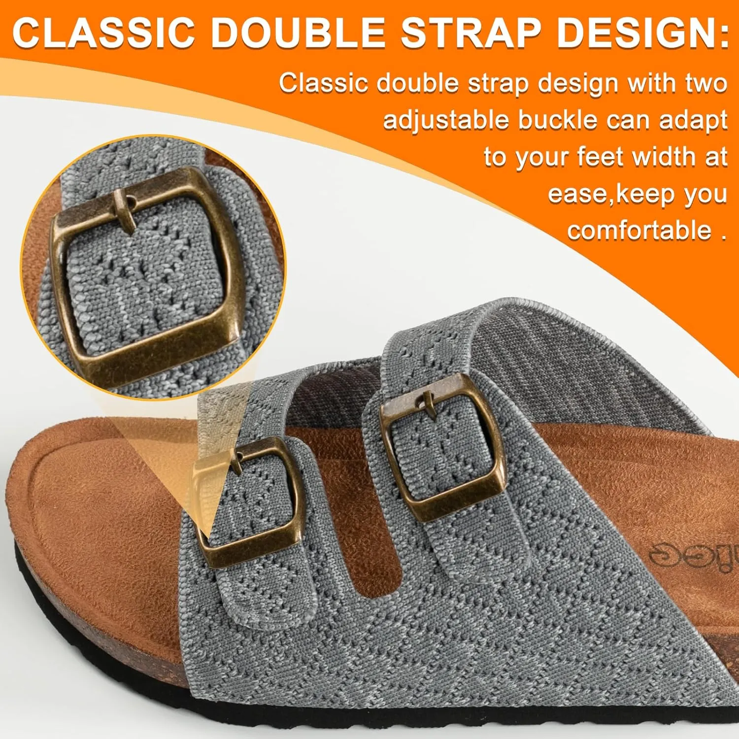 Women's Comfy Arch Support Cork Footbed Adjustable Knitting Straps Indoor and Outdoor Slides Sandals