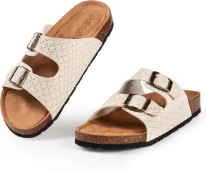 Women's Comfy Arch Support Cork Footbed Adjustable Knitting Straps Indoor and Outdoor Slides Sandals
