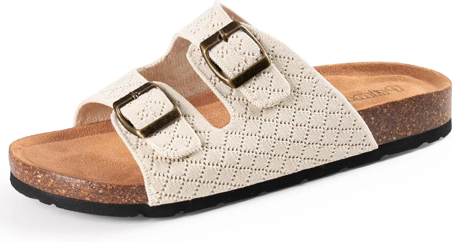 Women's Comfy Arch Support Cork Footbed Adjustable Knitting Straps Indoor and Outdoor Slides Sandals