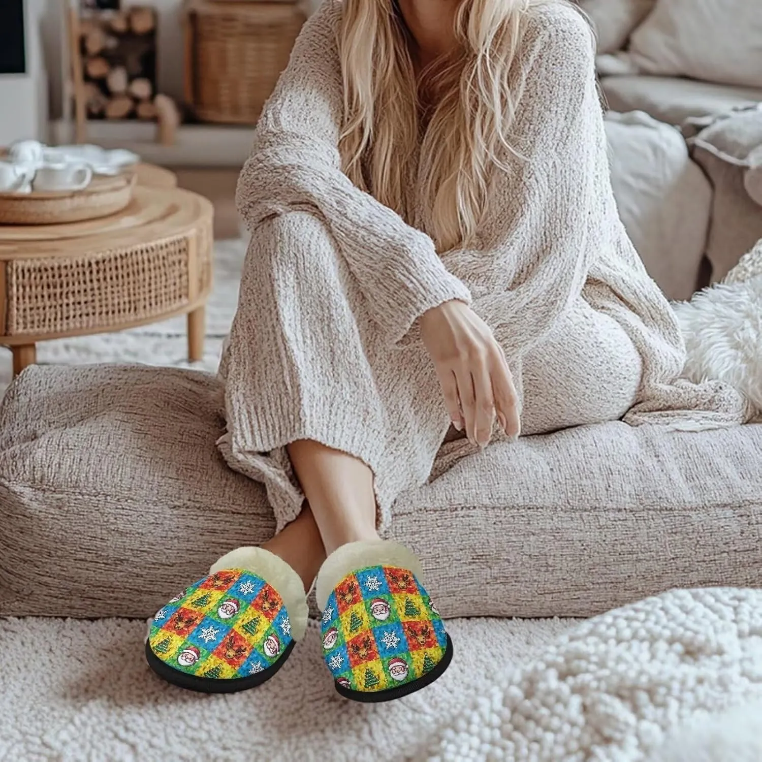 Women's Cotton Slipper Warm Furry Bedroom House Slipper Soft Fluffy Collar Winter Non-Slip House Outdoor Slipper for Ladies XS-XL