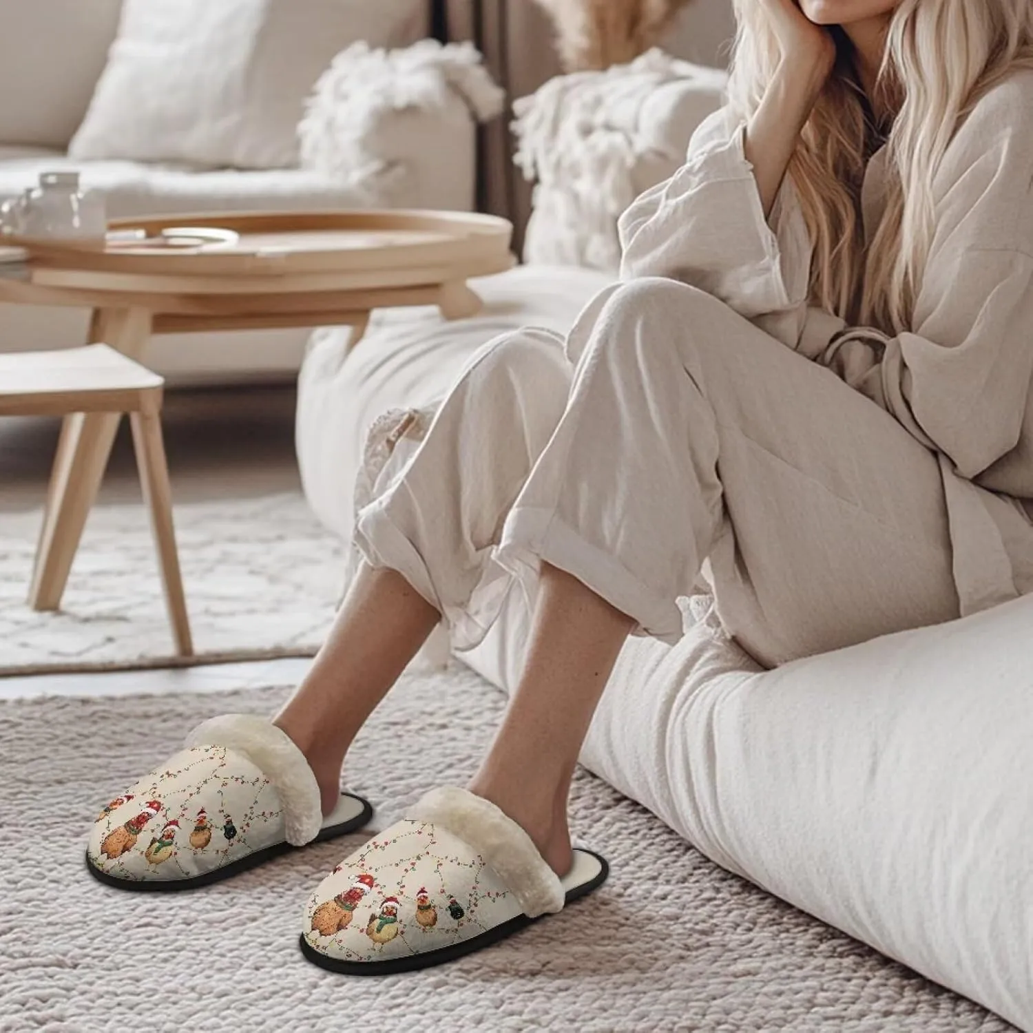 Women's Cotton Slipper Warm Furry Bedroom House Slipper Soft Fluffy Collar Winter Non-Slip House Outdoor Slipper for Ladies XS-XL