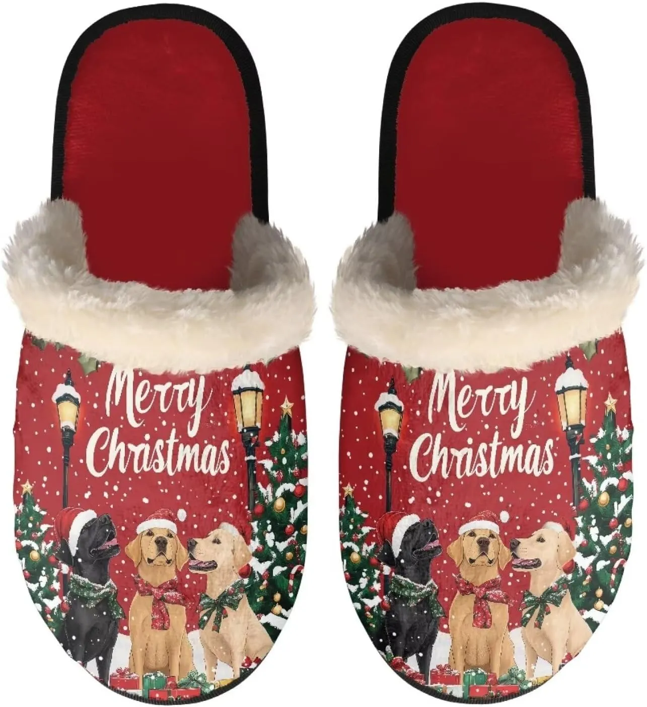 Women's Cotton Slipper Warm Furry Bedroom House Slipper Soft Fluffy Collar Winter Non-Slip House Outdoor Slipper for Ladies XS-XL