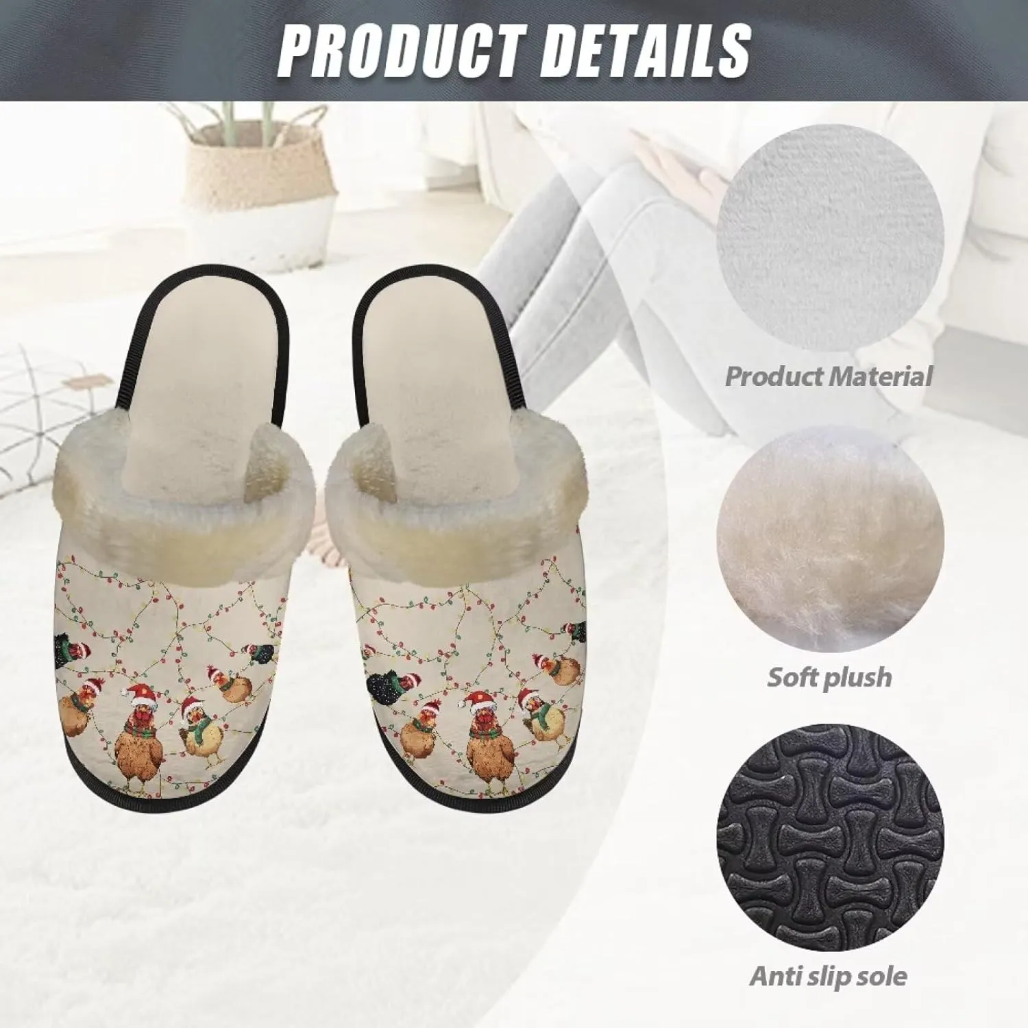 Women's Cotton Slipper Warm Furry Bedroom House Slipper Soft Fluffy Collar Winter Non-Slip House Outdoor Slipper for Ladies XS-XL