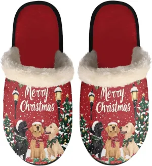 Women's Cotton Slipper Warm Furry Bedroom House Slipper Soft Fluffy Collar Winter Non-Slip House Outdoor Slipper for Ladies XS-XL