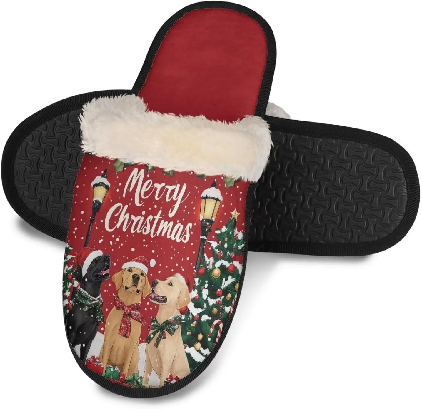 Women's Cotton Slipper Warm Furry Bedroom House Slipper Soft Fluffy Collar Winter Non-Slip House Outdoor Slipper for Ladies XS-XL