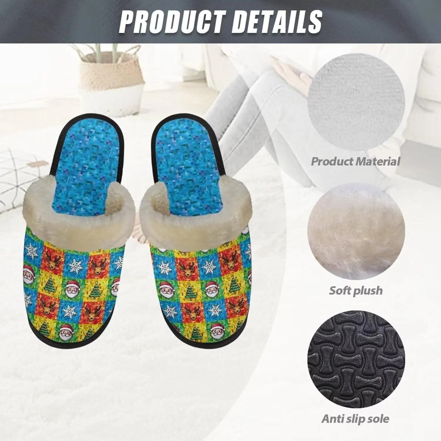 Women's Cotton Slipper Warm Furry Bedroom House Slipper Soft Fluffy Collar Winter Non-Slip House Outdoor Slipper for Ladies XS-XL