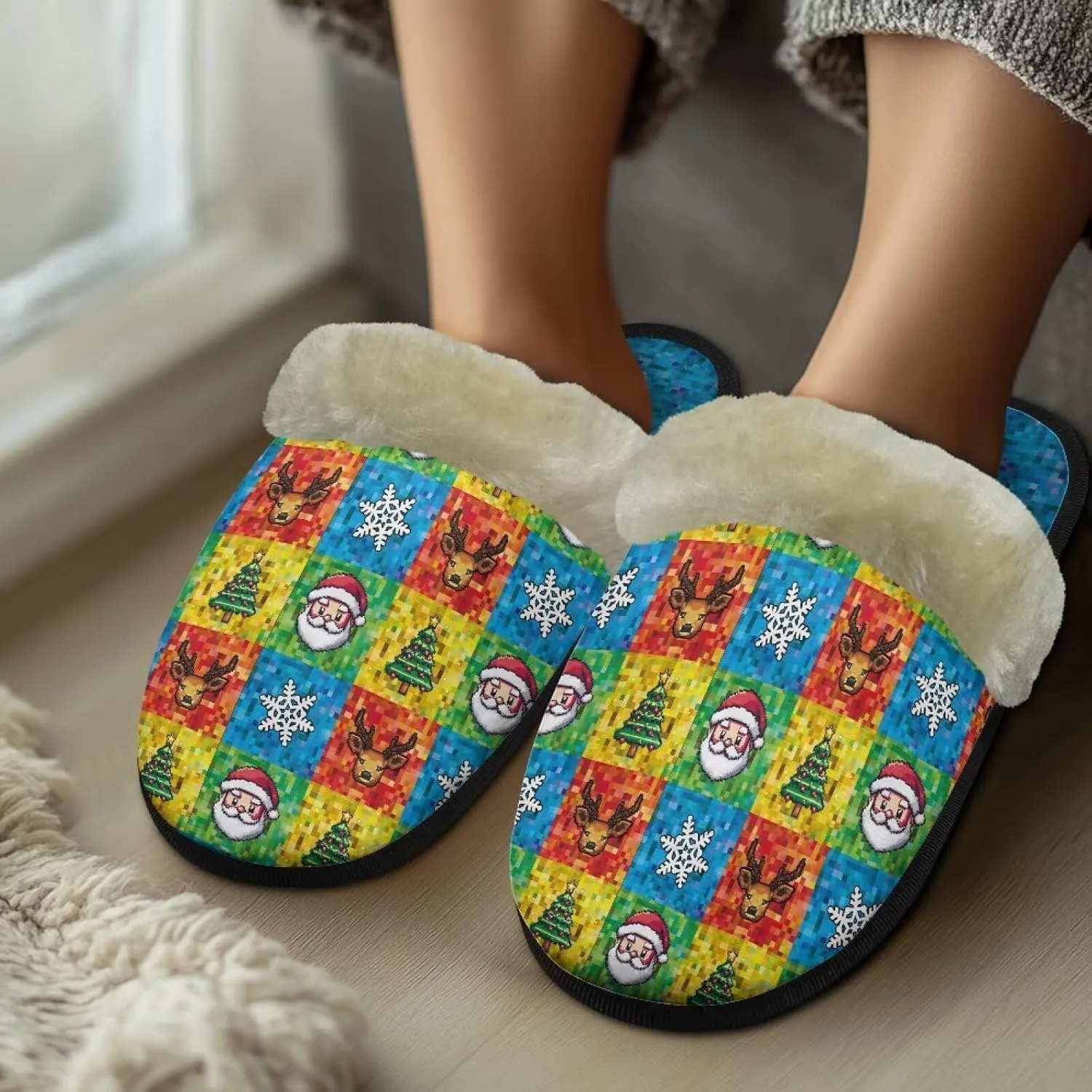 Women's Cotton Slipper Warm Furry Bedroom House Slipper Soft Fluffy Collar Winter Non-Slip House Outdoor Slipper for Ladies XS-XL