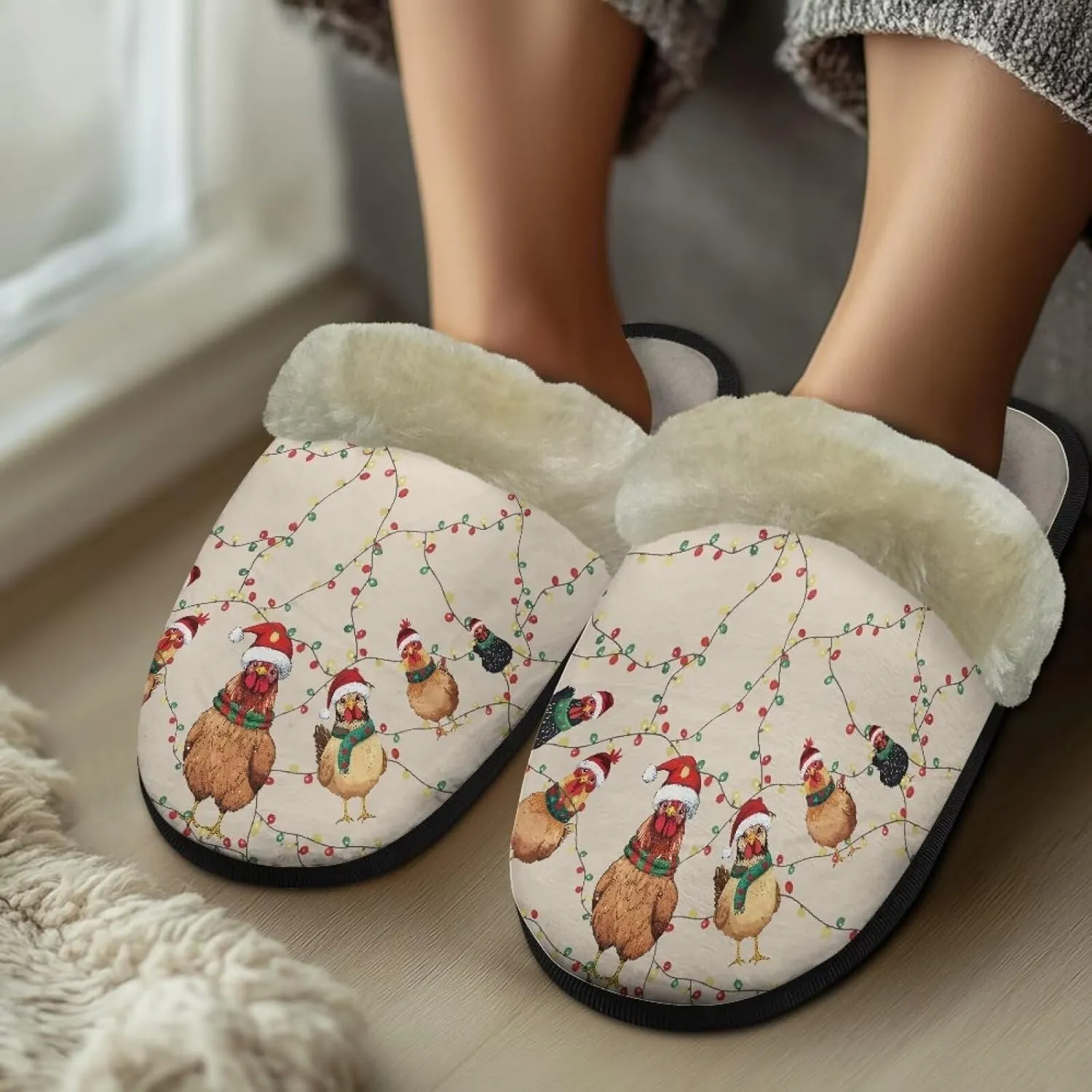 Women's Cotton Slipper Warm Furry Bedroom House Slipper Soft Fluffy Collar Winter Non-Slip House Outdoor Slipper for Ladies XS-XL