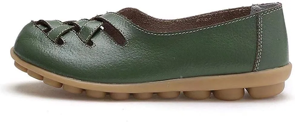 Women's Cowhide Leather Loafers Flats Sandals Slip-On