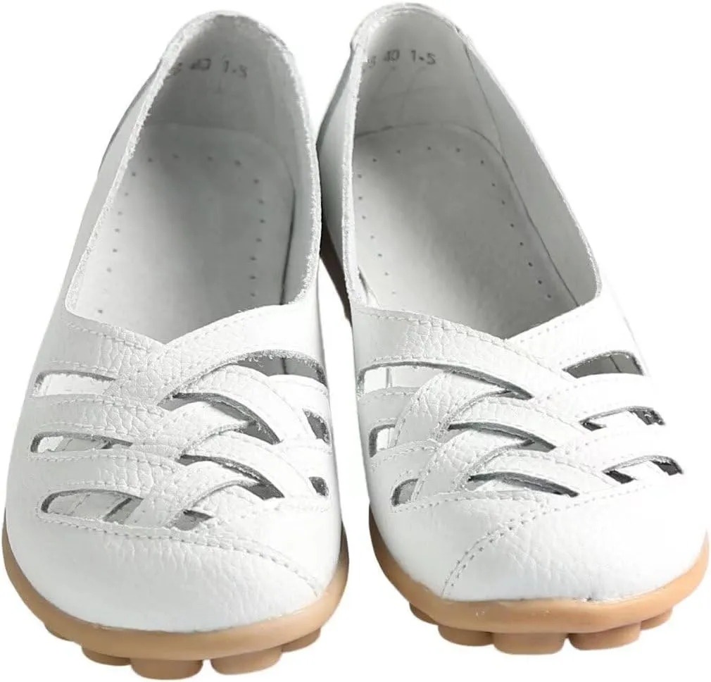 Women's Cowhide Leather Loafers Flats Sandals Slip-On