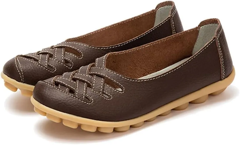 Women's Cowhide Leather Loafers Flats Sandals Slip-On