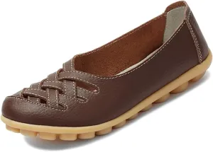Women's Cowhide Leather Loafers Flats Sandals Slip-On