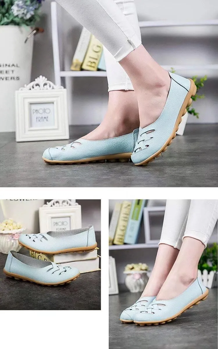 Women's Cowhide Leather Loafers Flats Sandals Slip-On