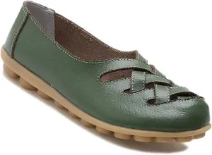 Women's Cowhide Leather Loafers Flats Sandals Slip-On