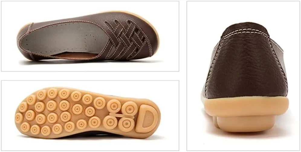 Women's Cowhide Leather Loafers Flats Sandals Slip-On