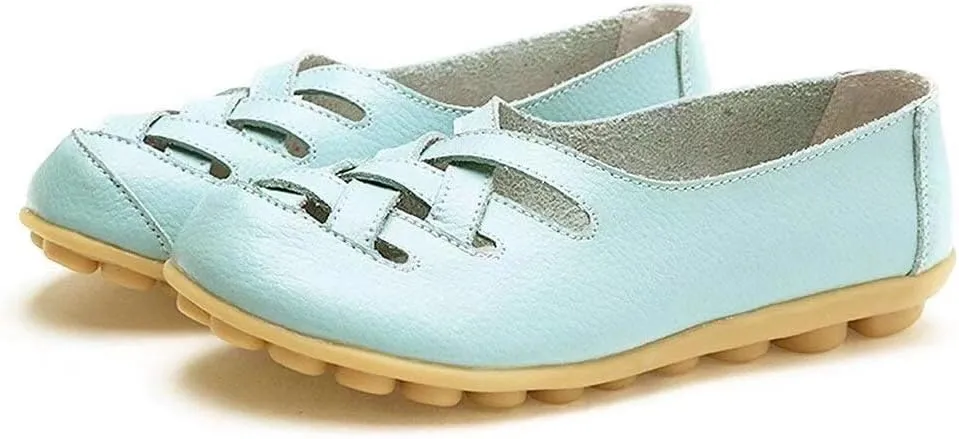 Women's Cowhide Leather Loafers Flats Sandals Slip-On