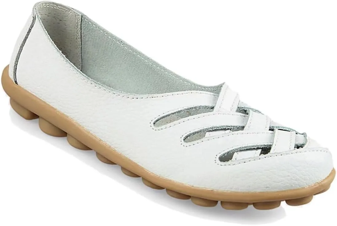 Women's Cowhide Leather Loafers Flats Sandals Slip-On