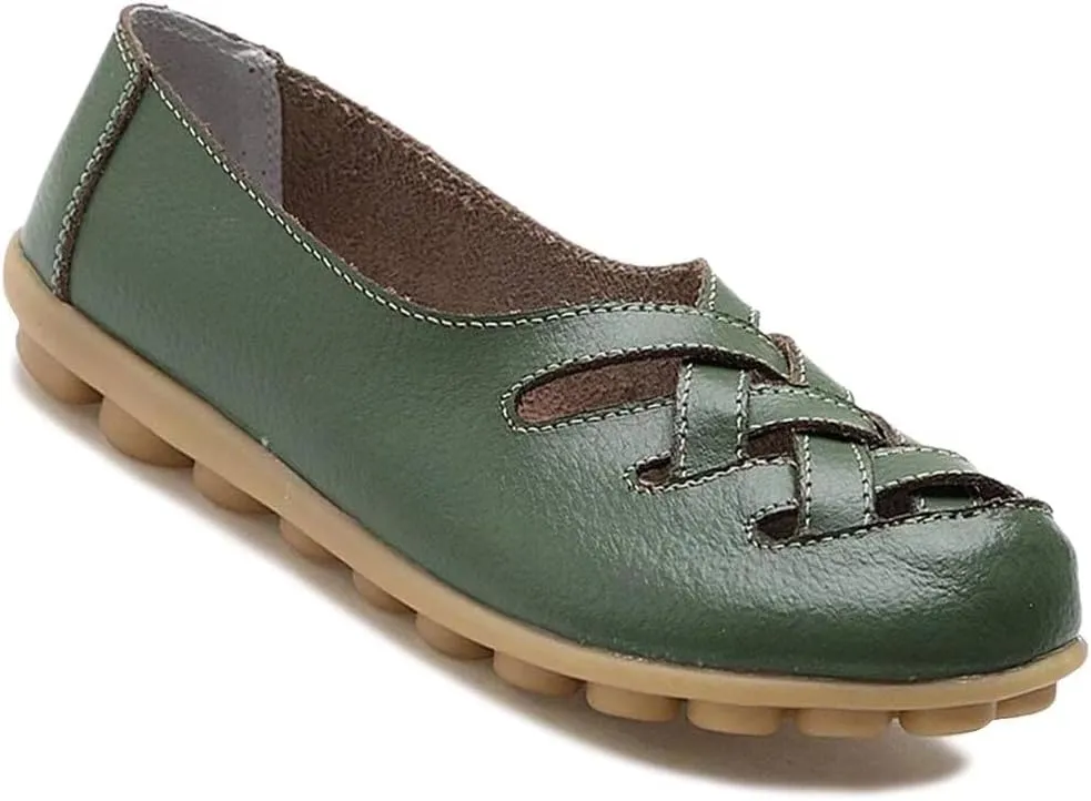 Women's Cowhide Leather Loafers Flats Sandals Slip-On