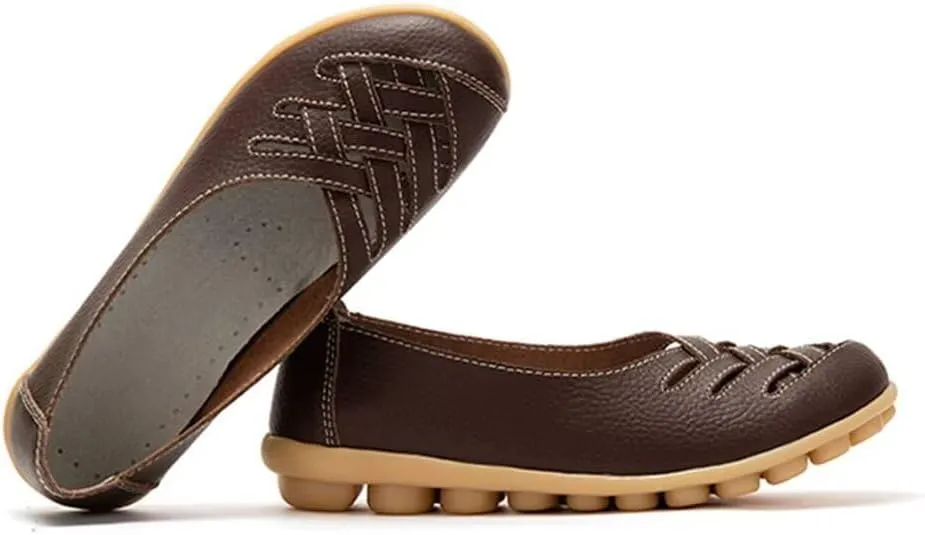 Women's Cowhide Leather Loafers Flats Sandals Slip-On