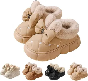 Women's Cute Bowknot Design Plush Lined Slipper, Bow Slippers, Bowknot Slippers, Winter Warm Anti-Skid Waterproof