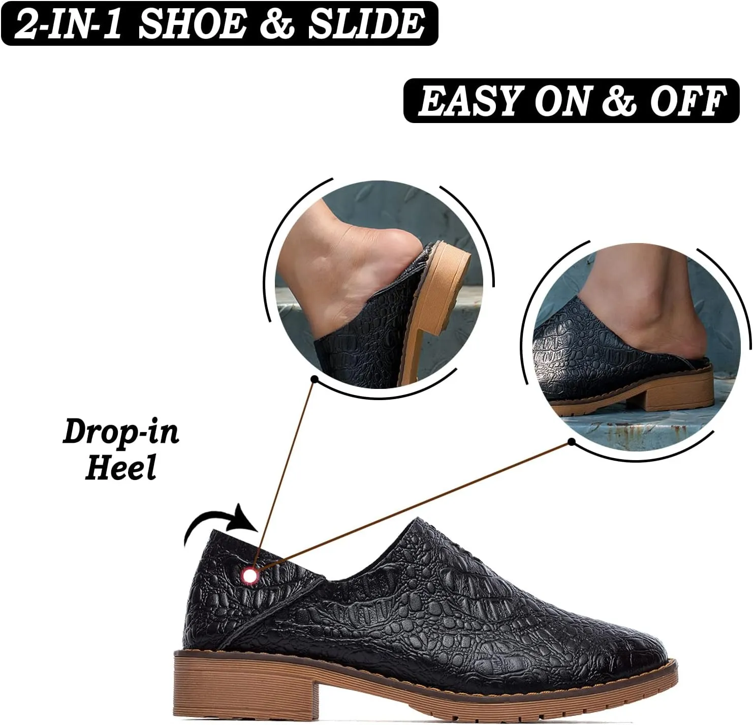 Women's Fashion Leather Penny Loafer Drop-in Heel Slip On Flats Mules Shoes