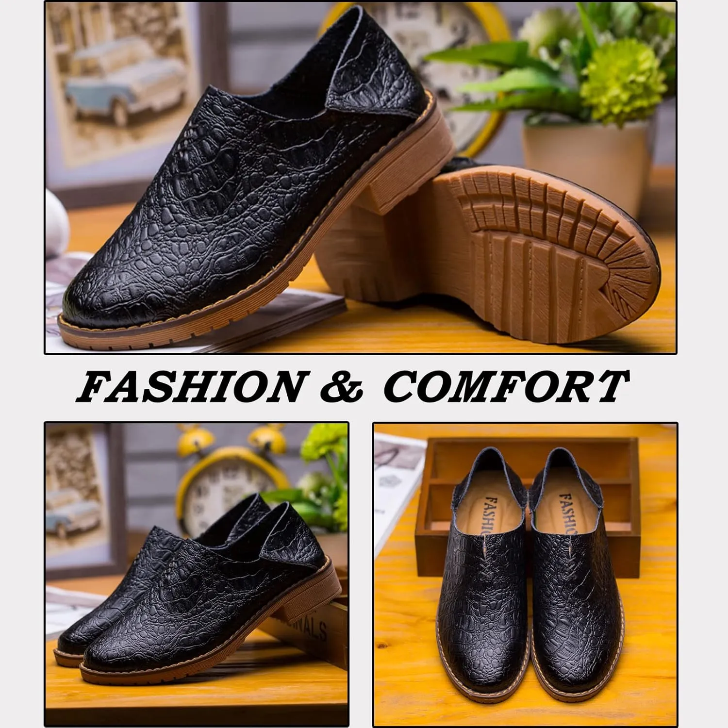 Women's Fashion Leather Penny Loafer Drop-in Heel Slip On Flats Mules Shoes