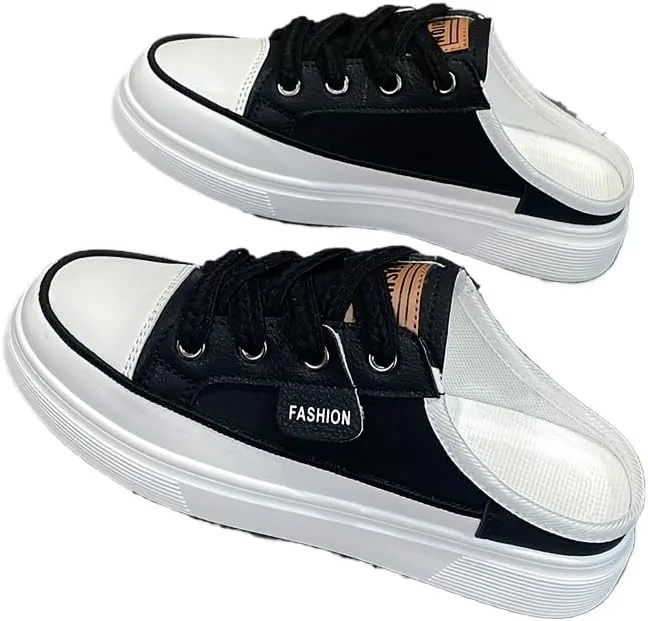 Women's Flat Mule Sneakers, Slip On Backless Casual Lazy Shoes, Half Closed Toe Breathable Walking Daily Footwear